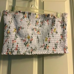 White Ribbed Garage Floral Tube Top